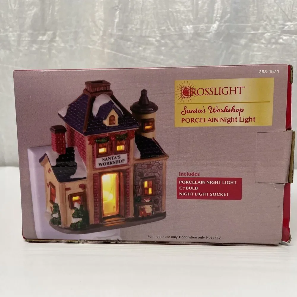 Crosslight Santa's Workshop Porcelain Night‎ Light Christmas Holiday Decor